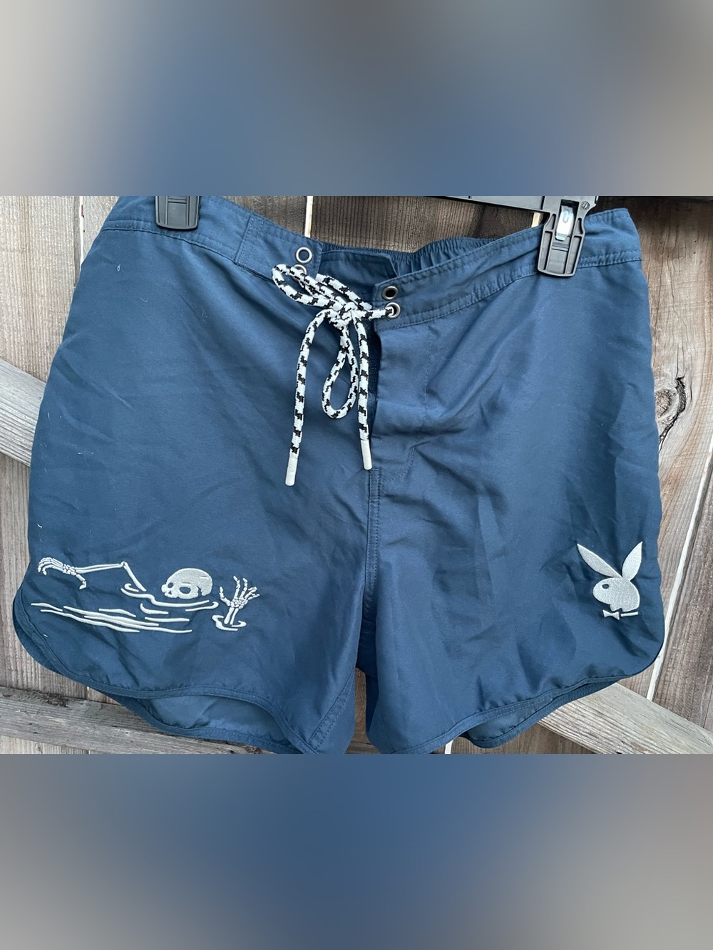 Playboy By PacSun Bad Luck 15” Swim Trunks Skeleton Bunny Men’s Size M